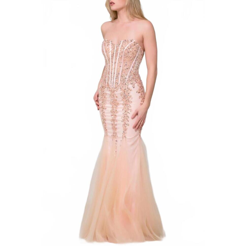 NEW JOVANI embellished corset bodice prom dress in silver/nude - Picture 3 of 3